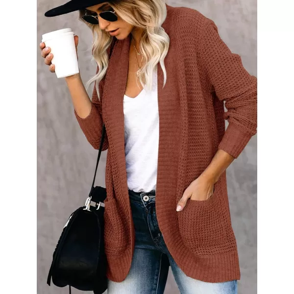 Saodimallsu Womens Loose Open Front Cardigan Long Sleeve Casual Lightweight Soft Knit Sweaters Coat with PocketsBrick Red