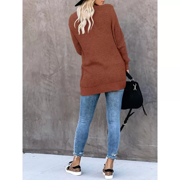 Saodimallsu Womens Loose Open Front Cardigan Long Sleeve Casual Lightweight Soft Knit Sweaters Coat with PocketsBrick Red