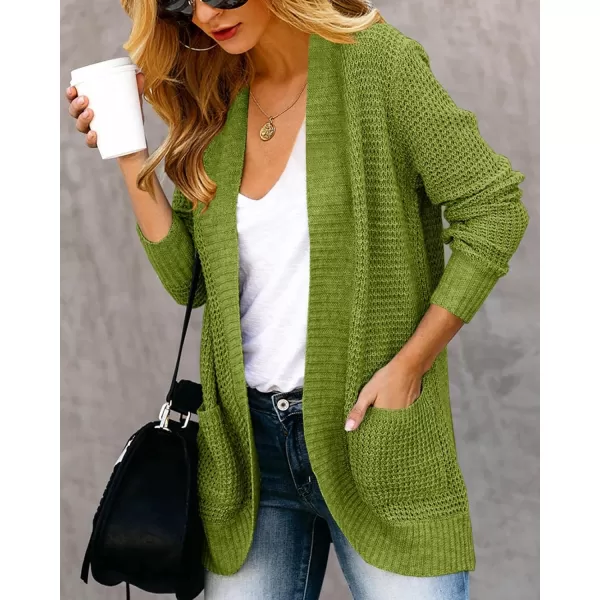 Saodimallsu Womens Loose Open Front Cardigan Long Sleeve Casual Lightweight Soft Knit Sweaters Coat with PocketsGreen