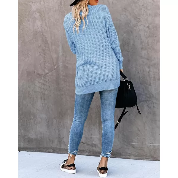 Saodimallsu Womens Loose Open Front Cardigan Long Sleeve Casual Lightweight Soft Knit Sweaters Coat with PocketsLight Blue