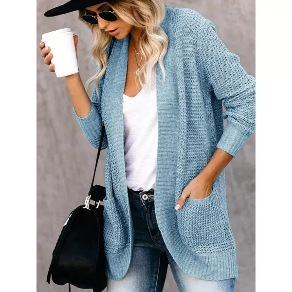 Saodimallsu Womens Loose Open Front Cardigan Long Sleeve Casual Lightweight Soft Knit Sweaters Coat with PocketsLight Blue