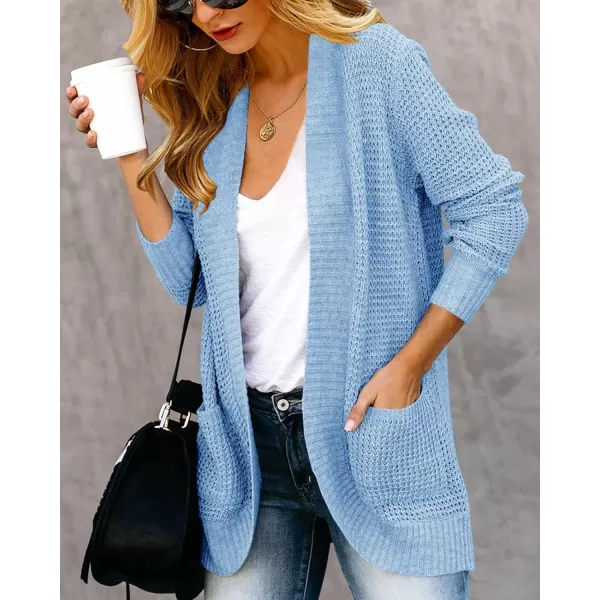 Saodimallsu Womens Loose Open Front Cardigan Long Sleeve Casual Lightweight Soft Knit Sweaters Coat with PocketsLight Blue