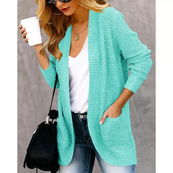 Saodimallsu Womens Loose Open Front Cardigan Long Sleeve Casual Lightweight Soft Knit Sweaters Coat with PocketsMint