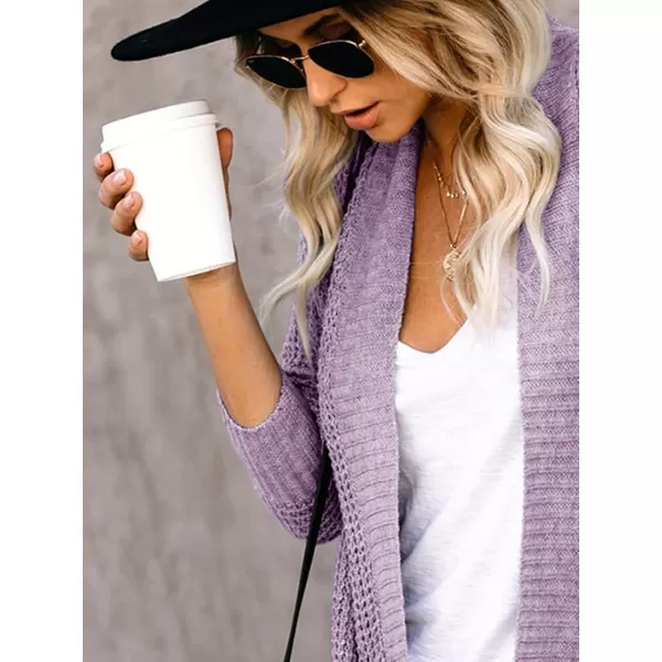 Saodimallsu Womens Loose Open Front Cardigan Long Sleeve Casual Lightweight Soft Knit Sweaters Coat with PocketsPurple