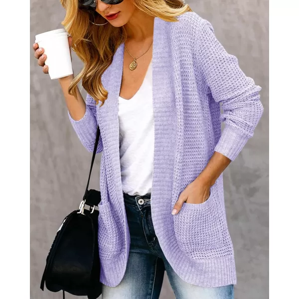 Saodimallsu Womens Loose Open Front Cardigan Long Sleeve Casual Lightweight Soft Knit Sweaters Coat with PocketsPurple