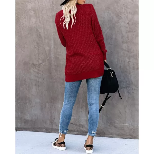 Saodimallsu Womens Loose Open Front Cardigan Long Sleeve Casual Lightweight Soft Knit Sweaters Coat with PocketsWine Red