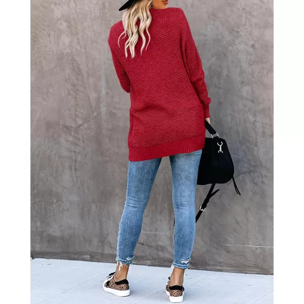 Saodimallsu Womens Loose Open Front Cardigan Long Sleeve Casual Lightweight Soft Knit Sweaters Coat with PocketsWine Red