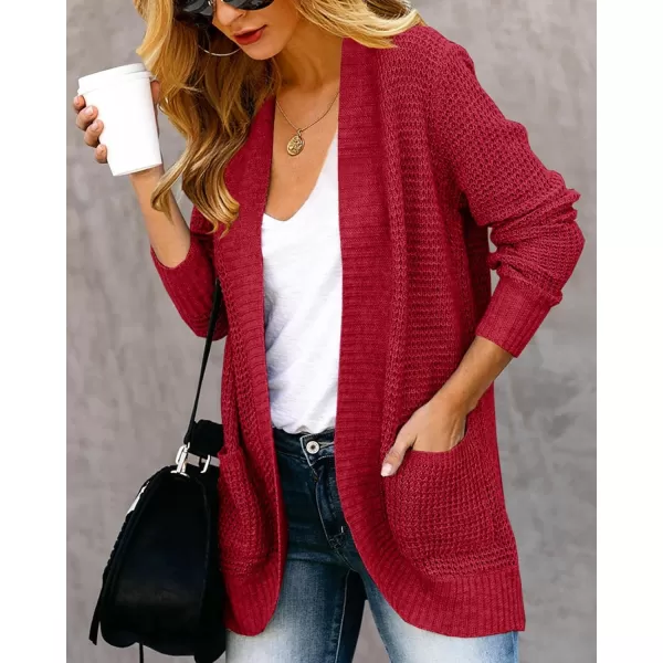 Saodimallsu Womens Loose Open Front Cardigan Long Sleeve Casual Lightweight Soft Knit Sweaters Coat with PocketsWine Red