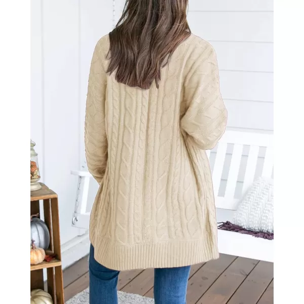 Saodimallsu Womens Loose Open Front Cardigan Long Sleeve Casual Lightweight Soft Knit Sweaters Coat with PocketsZ Cable Apricot