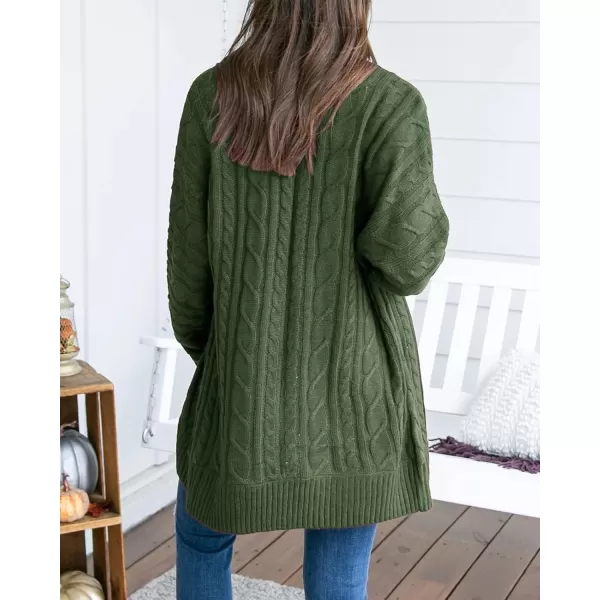 Saodimallsu Womens Loose Open Front Cardigan Long Sleeve Casual Lightweight Soft Knit Sweaters Coat with PocketsZ Cable Army Green