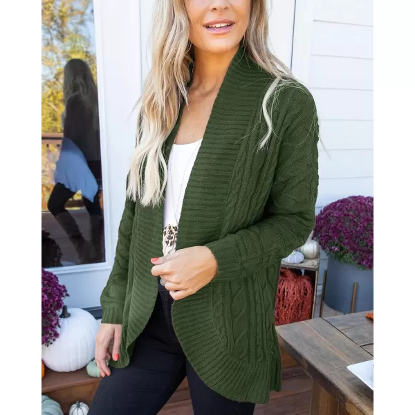 Saodimallsu Womens Loose Open Front Cardigan Long Sleeve Casual Lightweight Soft Knit Sweaters Coat with PocketsZ Cable Army Green