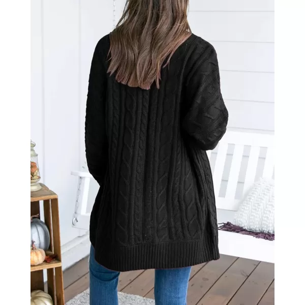 Saodimallsu Womens Loose Open Front Cardigan Long Sleeve Casual Lightweight Soft Knit Sweaters Coat with PocketsZ Cable Black