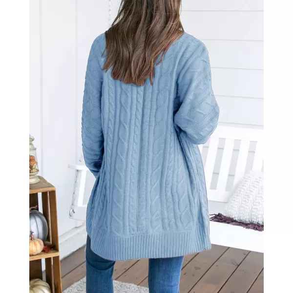 Saodimallsu Womens Loose Open Front Cardigan Long Sleeve Casual Lightweight Soft Knit Sweaters Coat with PocketsZ Cable Blue