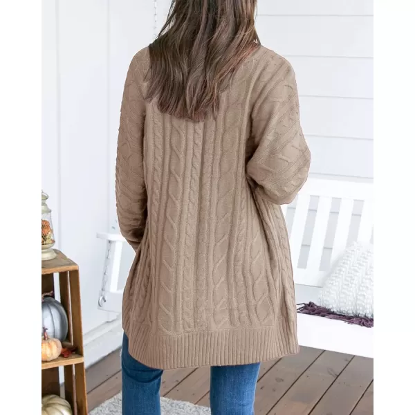 Saodimallsu Womens Loose Open Front Cardigan Long Sleeve Casual Lightweight Soft Knit Sweaters Coat with PocketsZ Cable Dark Khaki