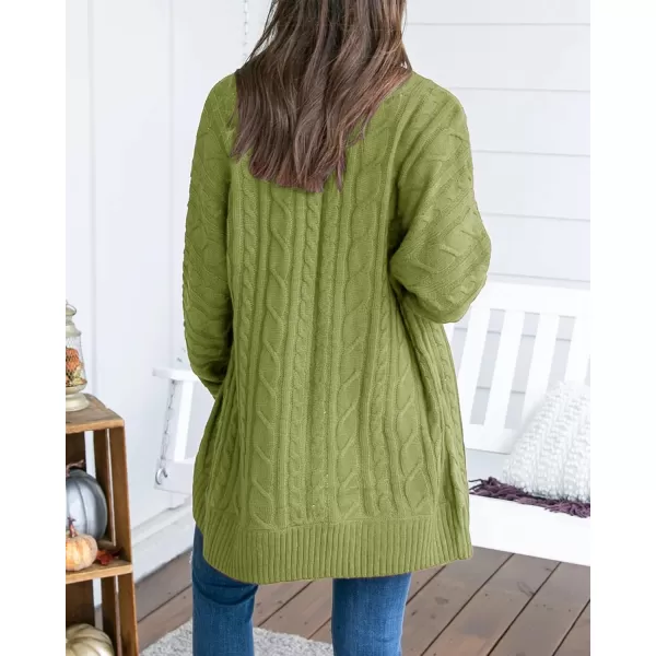 Saodimallsu Womens Loose Open Front Cardigan Long Sleeve Casual Lightweight Soft Knit Sweaters Coat with PocketsZ Cable Green