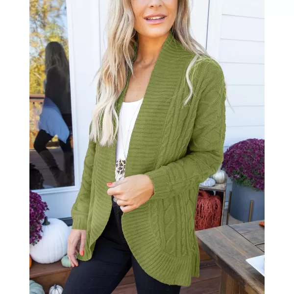 Saodimallsu Womens Loose Open Front Cardigan Long Sleeve Casual Lightweight Soft Knit Sweaters Coat with PocketsZ Cable Green