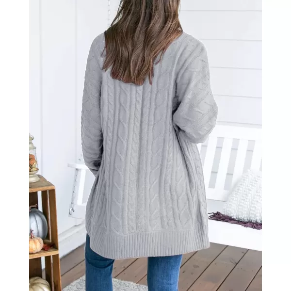 Saodimallsu Womens Loose Open Front Cardigan Long Sleeve Casual Lightweight Soft Knit Sweaters Coat with PocketsZ Cable Grey