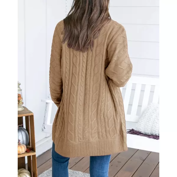 Saodimallsu Womens Loose Open Front Cardigan Long Sleeve Casual Lightweight Soft Knit Sweaters Coat with PocketsZ Cable Khaki