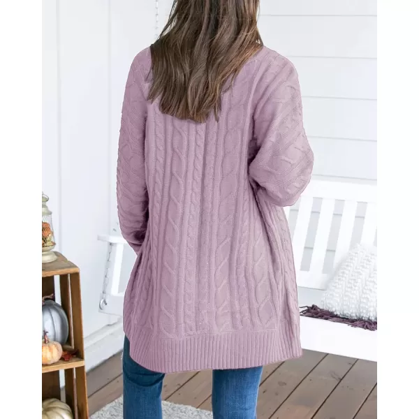 Saodimallsu Womens Loose Open Front Cardigan Long Sleeve Casual Lightweight Soft Knit Sweaters Coat with PocketsZ Cable Light Purple