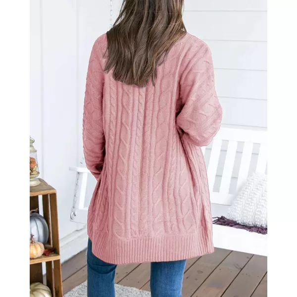 Saodimallsu Womens Loose Open Front Cardigan Long Sleeve Casual Lightweight Soft Knit Sweaters Coat with PocketsZ Cable Pink