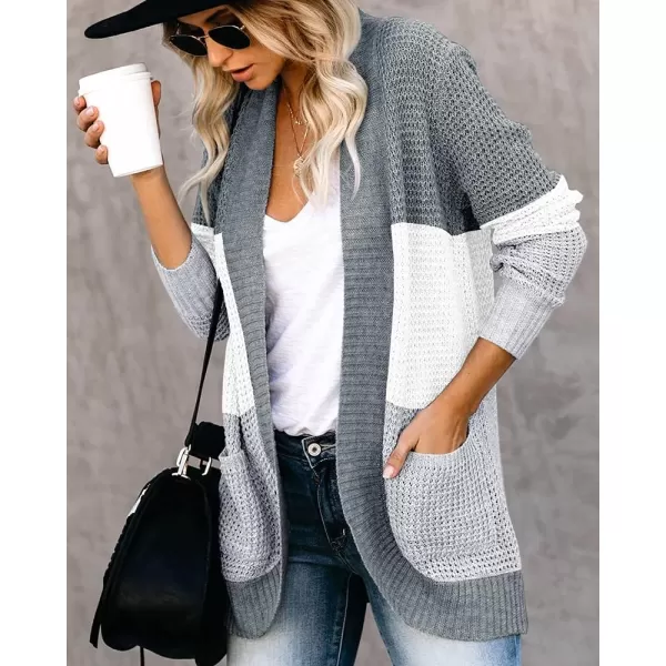 Saodimallsu Womens Loose Open Front Cardigan Long Sleeve Casual Lightweight Soft Knit Sweaters Coat with PocketsZ Colorblock Grey