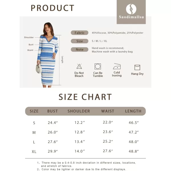 Saodimallsu Womens Striped Sweater Dress V Neck Collared Slim Fit Fall Knit Trendy Sexy Bodycon Slit Midi DressesBlack