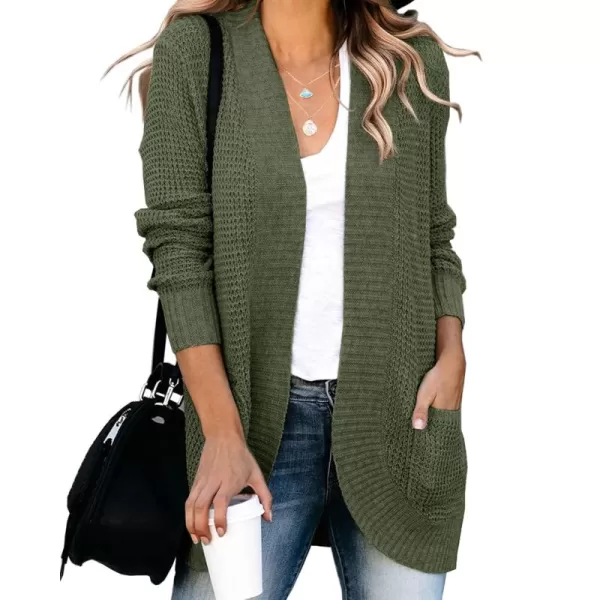 Saodimallsu Womens Loose Open Front Cardigan Long Sleeve Casual Lightweight Soft Knit Sweaters Coat with PocketsArmy Green