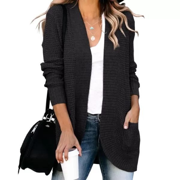 Saodimallsu Womens Loose Open Front Cardigan Long Sleeve Casual Lightweight Soft Knit Sweaters Coat with PocketsBlack