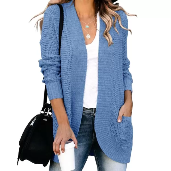 Saodimallsu Womens Loose Open Front Cardigan Long Sleeve Casual Lightweight Soft Knit Sweaters Coat with PocketsBlue