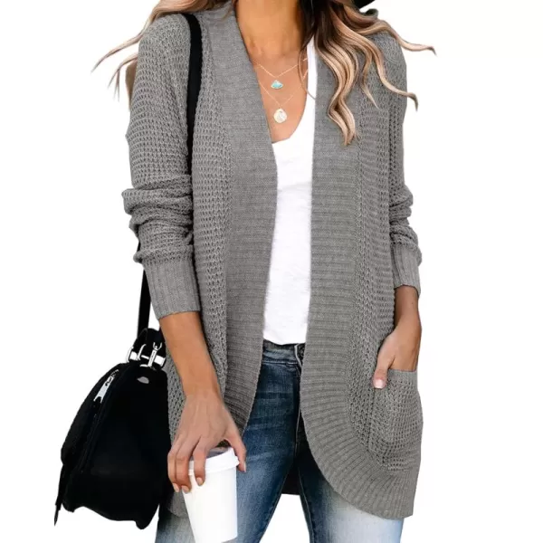 Saodimallsu Womens Loose Open Front Cardigan Long Sleeve Casual Lightweight Soft Knit Sweaters Coat with PocketsDark Gray