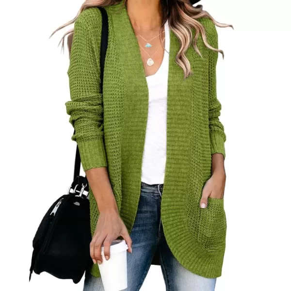 Saodimallsu Womens Loose Open Front Cardigan Long Sleeve Casual Lightweight Soft Knit Sweaters Coat with PocketsGreen