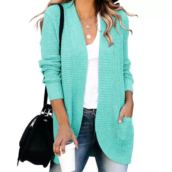 Saodimallsu Womens Loose Open Front Cardigan Long Sleeve Casual Lightweight Soft Knit Sweaters Coat with PocketsMint