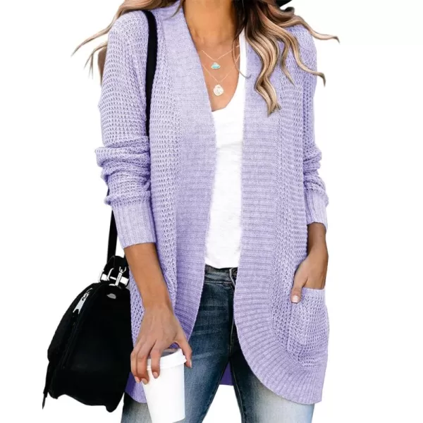 Saodimallsu Womens Loose Open Front Cardigan Long Sleeve Casual Lightweight Soft Knit Sweaters Coat with PocketsPurple