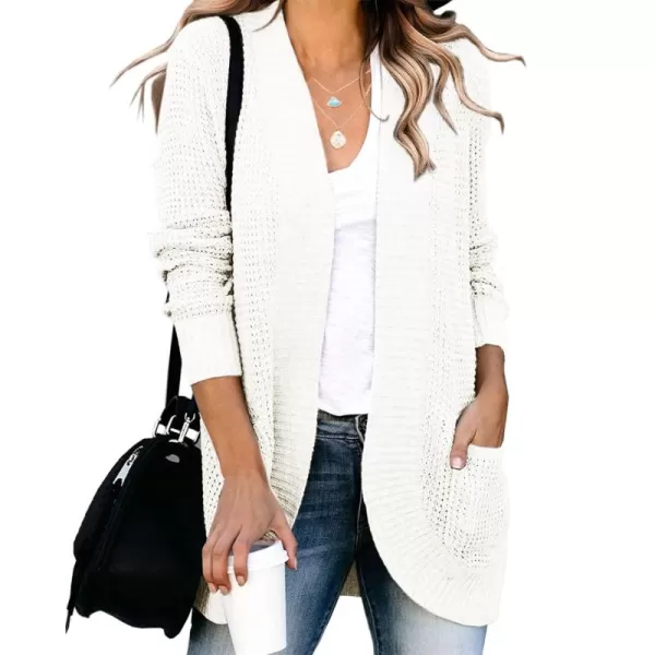 Saodimallsu Womens Loose Open Front Cardigan Long Sleeve Casual Lightweight Soft Knit Sweaters Coat with PocketsWhitecream