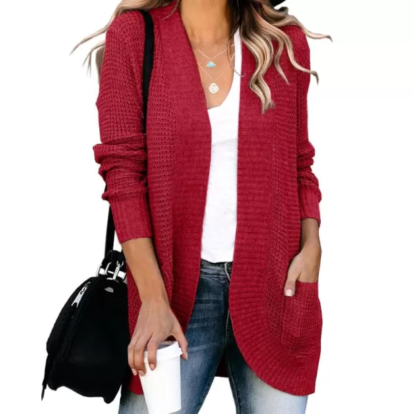 Saodimallsu Womens Loose Open Front Cardigan Long Sleeve Casual Lightweight Soft Knit Sweaters Coat with PocketsWine Red