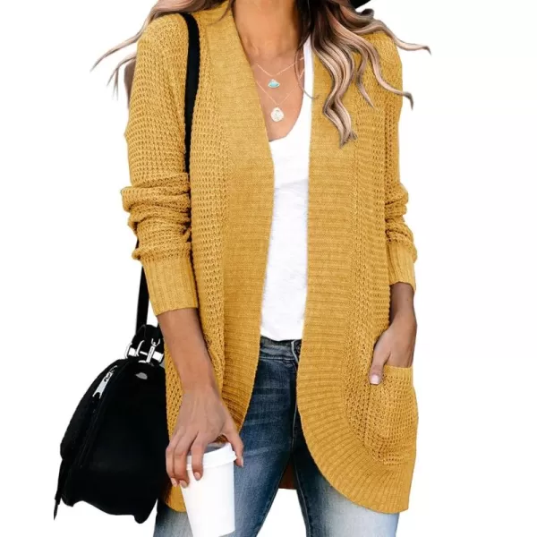 Saodimallsu Womens Loose Open Front Cardigan Long Sleeve Casual Lightweight Soft Knit Sweaters Coat with PocketsYellow