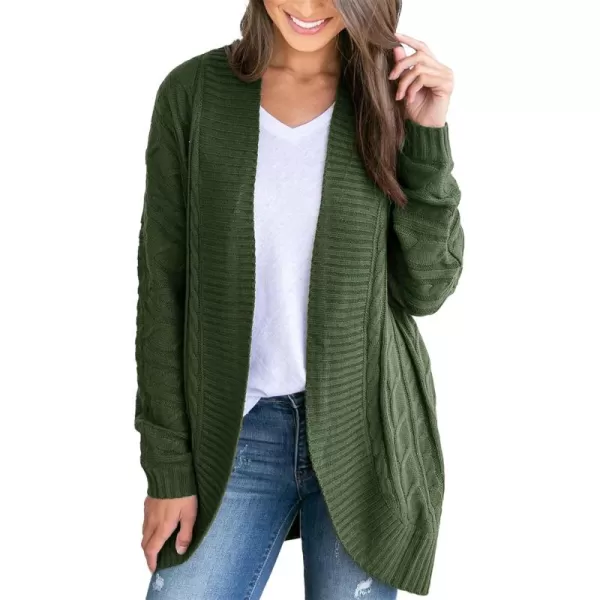 Saodimallsu Womens Loose Open Front Cardigan Long Sleeve Casual Lightweight Soft Knit Sweaters Coat with PocketsZ Cable Army Green