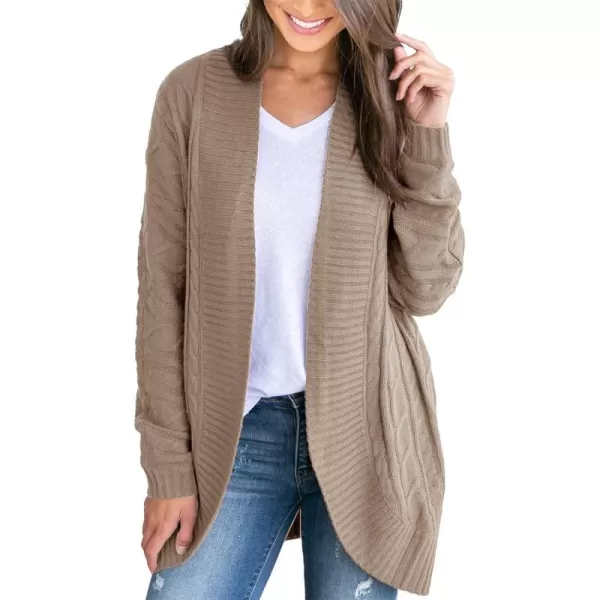 Saodimallsu Womens Loose Open Front Cardigan Long Sleeve Casual Lightweight Soft Knit Sweaters Coat with PocketsZ Cable Dark Khaki