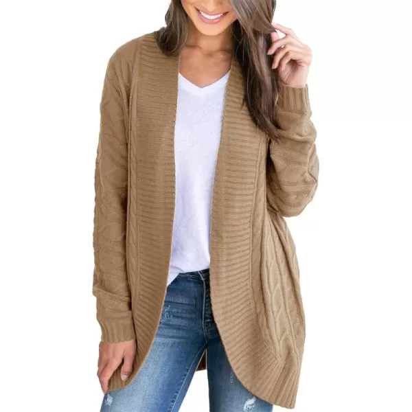 Saodimallsu Womens Loose Open Front Cardigan Long Sleeve Casual Lightweight Soft Knit Sweaters Coat with PocketsZ Cable Khaki