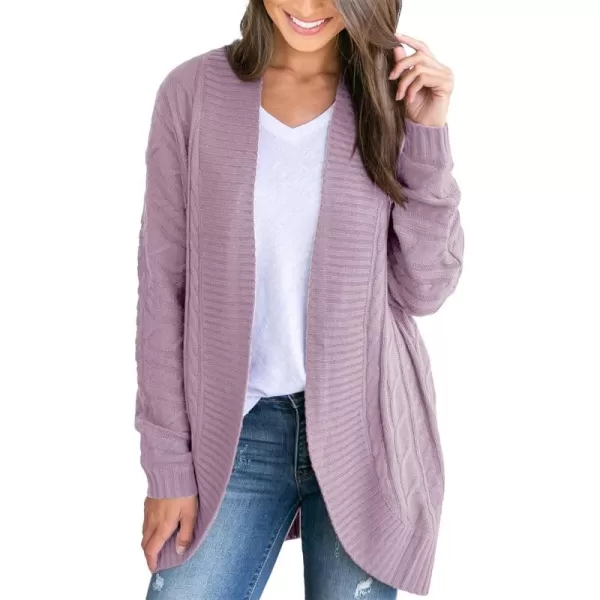 Saodimallsu Womens Loose Open Front Cardigan Long Sleeve Casual Lightweight Soft Knit Sweaters Coat with PocketsZ Cable Light Purple