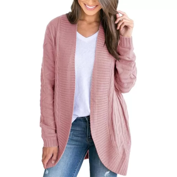 Saodimallsu Womens Loose Open Front Cardigan Long Sleeve Casual Lightweight Soft Knit Sweaters Coat with PocketsZ Cable Pink