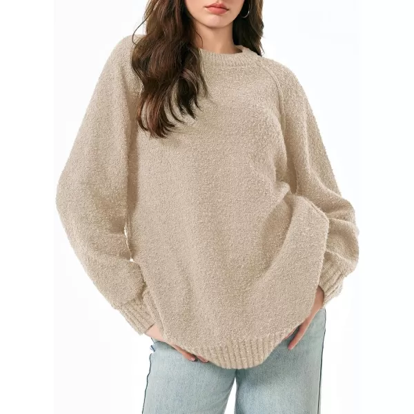 Saodimallsu Womens Oversized Sweater 2024 Fall Trendy Fuzzy Crew Neck Long Sleeve Casual Tunic SweatersApricot