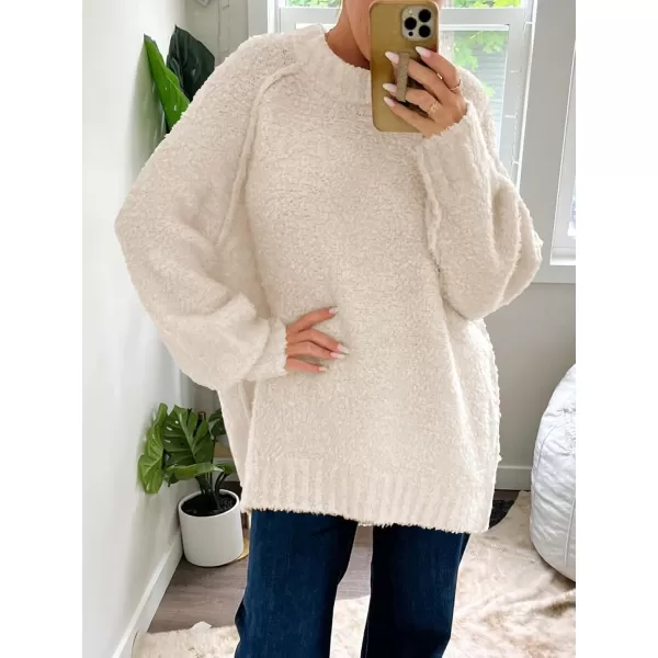 Saodimallsu Womens Oversized Sweater 2024 Fall Trendy Fuzzy Crew Neck Long Sleeve Casual Tunic SweatersBeige