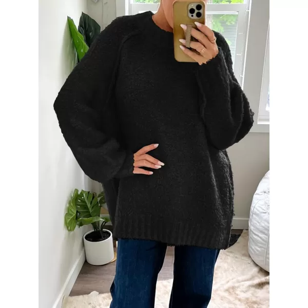 Saodimallsu Womens Oversized Sweater 2024 Fall Trendy Fuzzy Crew Neck Long Sleeve Casual Tunic SweatersBlack