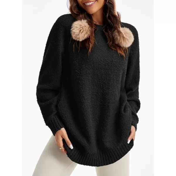 Saodimallsu Womens Oversized Sweater 2024 Fall Trendy Fuzzy Crew Neck Long Sleeve Casual Tunic SweatersBlack