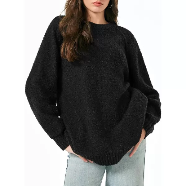 Saodimallsu Womens Oversized Sweater 2024 Fall Trendy Fuzzy Crew Neck Long Sleeve Casual Tunic SweatersBlack