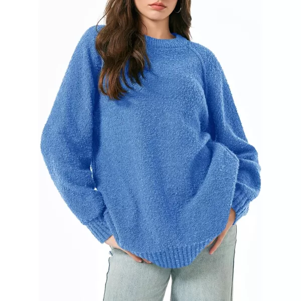 Saodimallsu Womens Oversized Sweater 2024 Fall Trendy Fuzzy Crew Neck Long Sleeve Casual Tunic SweatersBlue