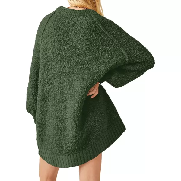 Saodimallsu Womens Oversized Sweater 2024 Fall Trendy Fuzzy Crew Neck Long Sleeve Casual Tunic SweatersGreen