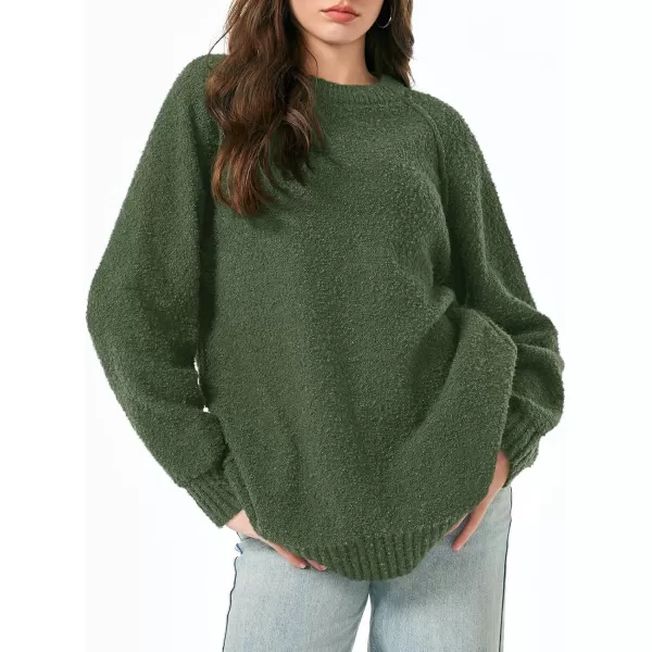 Saodimallsu Womens Oversized Sweater 2024 Fall Trendy Fuzzy Crew Neck Long Sleeve Casual Tunic SweatersGreen