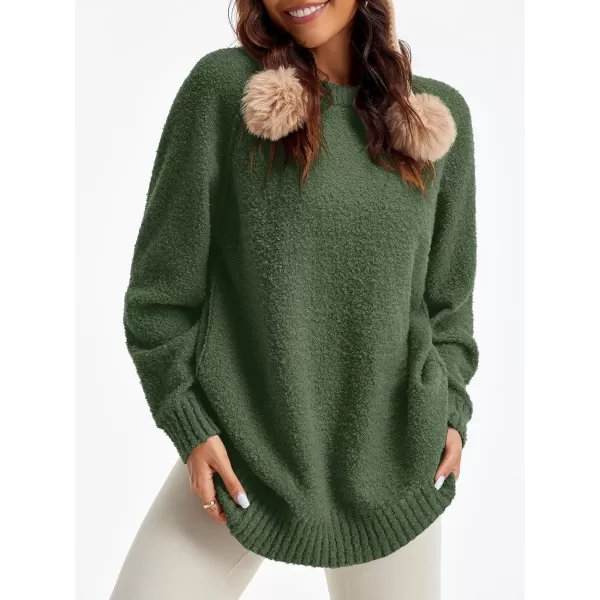 Saodimallsu Womens Oversized Sweater 2024 Fall Trendy Fuzzy Crew Neck Long Sleeve Casual Tunic SweatersGreen